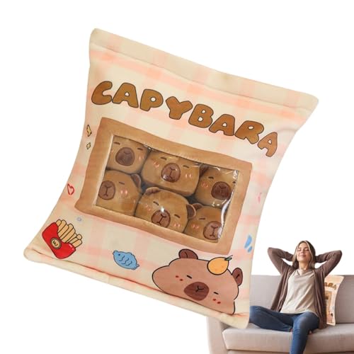 Whrcy Snackbeutelkissen,Sanck Dekokissen | Capybara-Beutel mit Snackkissen | Niedliches Tierplüschpuppenkissen, abnehmbares Cartoon-Plüschtierkissen mit 6 Wasserschweinen für Kinder von Whrcy