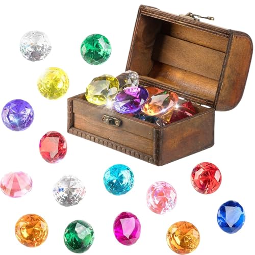 Whrcy Tauch-Juwelen, Pool-Juwelen zum Tauchen - Pool Treasure Jewel Tauchspielzeug | Tauch-Edelstein-Poolspielzeug, Bunte Pool-Edelsteine mit Schatzkiste, Unterwasser-Edelsteinspielzeug für Kinder von Whrcy