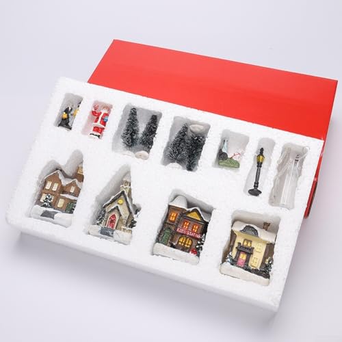 Funkelnde Freude mit unserem leuchtenden kleinen Haus-Ornament-Set, das sorgfältig für Ihre Urlaubsdekoration entworfen wurde (A) von Whychstore