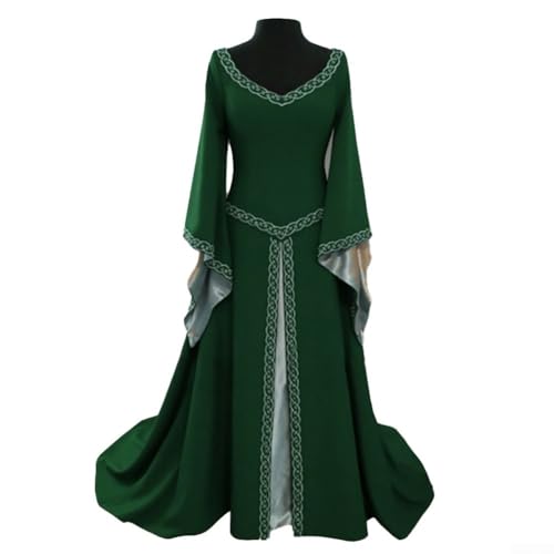 Langärmeliges Mittelalter-Kleid für Damen, V-Ausschnitt, ideal für Renaissance-Festivals und Kostümveranstaltungen (Größe XXL, Grün) von Whychstore