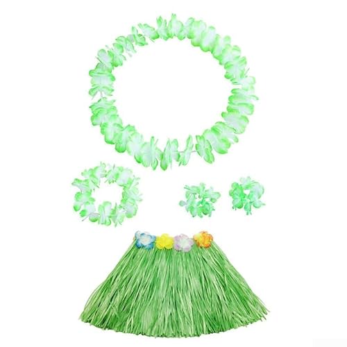 Whychstore Sommer Strand Party Kostüm Kinder Hawaii Gras Rock und Blume Armband Set (Grün) von Whychstore