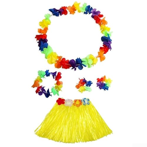 Whychstore Sommer-Strand-Party-Kostüm für Kinder, Hawaii-Grasrock und Blumen-Armband-Set (bunt 2) von Whychstore