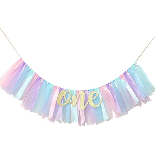 Baby Girl Banner zum 1. Geburtstag - Hochstuhl -Banner zum ersten Geburtstagsdekoration, Kuchen -Smash -Foto -Requisite, Tulle Garland Banner (Light Aqua und Hellblau) Erstes Geburtstags -Hochstuhl B von Whyzsjnclg