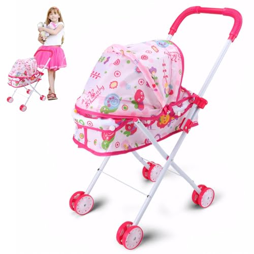 Babypuppenstuhl Kinderwagen, Puppenwagen Kinderwagen Kinderwagen Faltbare Puppenwagen mit Push -Griff abnehmbar waschbarer Babypuppenkameraden für Mädchen, vorgetäuschtes Spiel, Style 2, Baby Kinderw von Whyzsjnclg