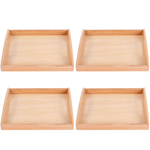 Montessori Tabletts, 4pcs Montessori Tabletts Natrual hölzerne Safe Tablett mit Griffbildung für frühzeitige Lehre von Whyzsjnclg