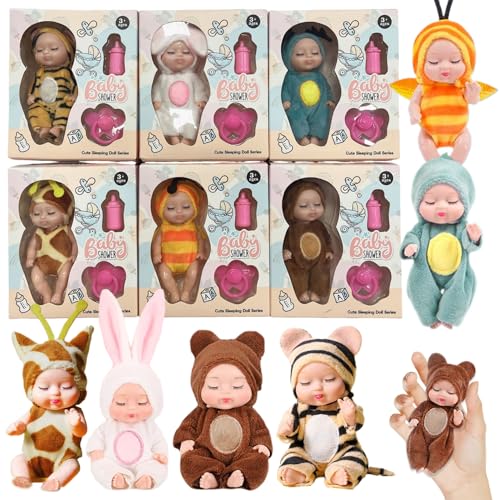 Tiny Babypuppe, Mini -Babypuppen 6pcs 4,5 Zoll realistisch schlafend kleine Babypuppen mit unterschiedlichen Kleidung, Milchflaschen und Schnuller bewegliche Joint Tiny Babypuppe, Geschenke für Mädch von Whyzsjnclg