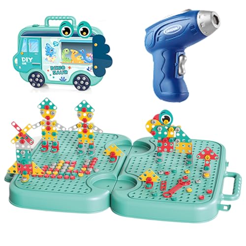 Toddler-Werkzeugkasten, 298pcs/1 Set Kids Tool Box 3D Montessori Play Toolbox mit Elektrobohrer, Schraubenschlüssel und mehr, logische und logische Montessori-Spielsachen für Kinder im Alter von 3 bi von Whyzsjnclg