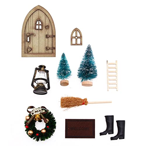 Weihnachtspuppenhausmöbel Mini Simulation Tür Garten Ornamente Weihnachtsdekoration Miniatur Holz Tür von Whyzsjnclg