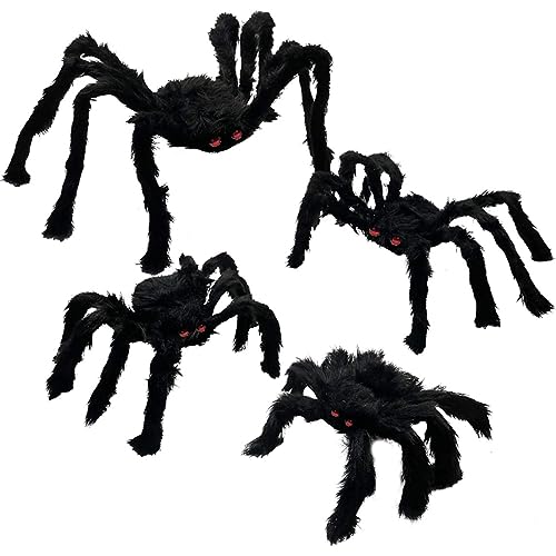 Whyzsjnclg 4 Pack Halloween Spiders Giant Fake Scary Hairy Spider für Halloween Dekorationen Outdoor Halloween Decor Indoor Yard Party Dekoration Trick Spielzeug von Whyzsjnclg