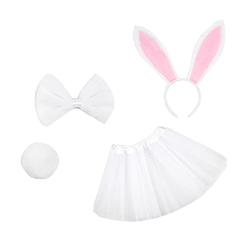 Whyzsjnclg Baby Ostern Kaninchen Kostüm Infant Girl Bunny Photography Requisiten Set Kleid Stirnband Bowtie Heck Weiß 4pcs Baby Ostern Kaninchen Kostüm von Whyzsjnclg