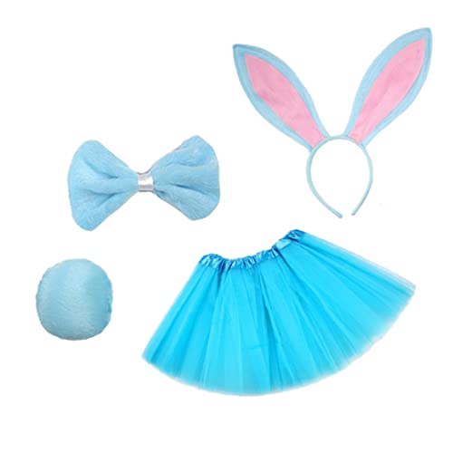 Whyzsjnclg Baby Ostern Kaninchen Kostüm Kind Hasenfotografie Requisiten Set Kleid Stirnband Bowtie Schwanzblau 4pcs Baby Ostern Kaninchen Kostüm von Whyzsjnclg