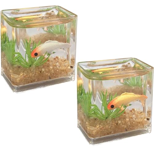 Whyzsjnclg Dollhouse Fish Tank 2 Set 1:12 Simulation Simulation Miniatur Fischschale Spielzeugpuppenhaus Dekor für Wohnzimmer Puppenhauszubehör, Quadratmini Fischschale von Whyzsjnclg