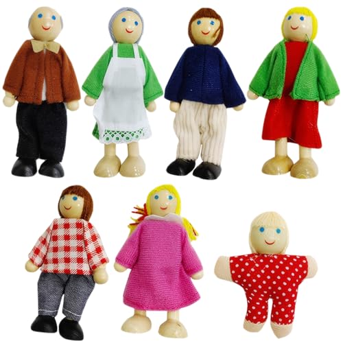 Whyzsjnclg Dollhouse-Leute komplett Dollhouse Family Set Wood Dollhouse Puppen mit beweglichen Gliedfamilien-Rollenspielpuppen für warme Innendekoration Dollhouse Dolls von Whyzsjnclg