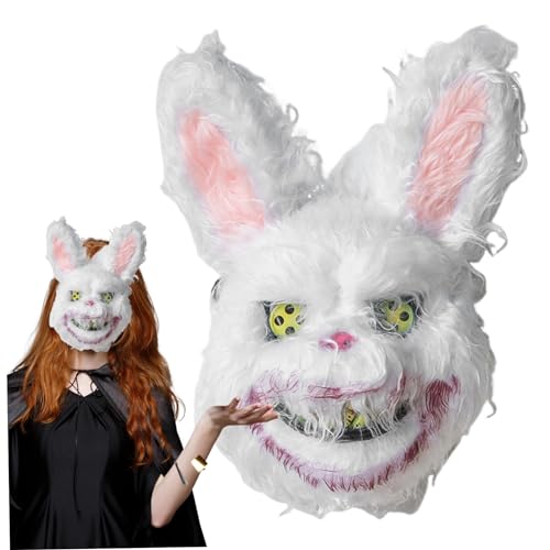 Whyzsjnclg Halloween Mask Scary Bloody Plush Hollow Elastic Stirnband Hasenmaske für Erwachsene Kinder Horrormaske für Cosplay Kostüm Party Karneval Streich Hase Maske von Whyzsjnclg