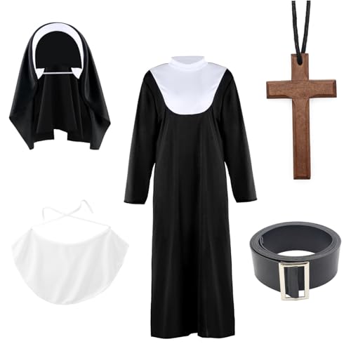 Whyzsjnclg Nonne Kostüme für Frauen, Nonne Kostüme für Frauen Halloween -Outfit mit Kopfbedeckung, Lätzchen, Gürtel und Kreuz Halskette Religiöses Damen für Feiertage Whyzsjnclg Nonne Kostüme für Frauen, Nonne Kostüme für Frauen Halloween -Outfit mit Kopfbedeckung, Lätzchen, Gürtel und Kreuz Halskette Religiöses Damen für Feiertage von Whyzsjnclg