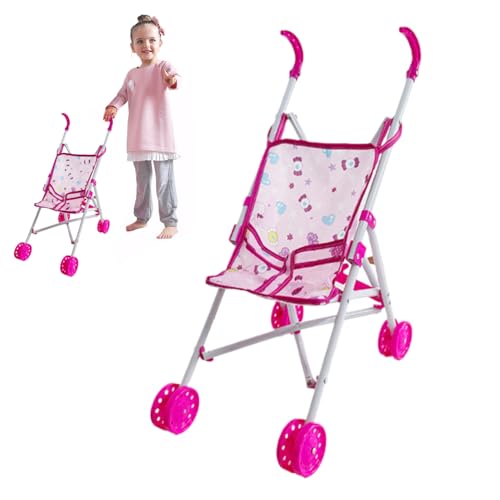 Whyzsjnclg Puppenwagen-Cartoon-Muster Babypuppenwagen Faltbar Puppenwagen mit T-förmiger Sicherheitsgürtel & Push for Girls, Treps Play, Style2 von Whyzsjnclg