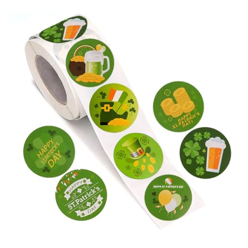 Whyzsjnclg St. Patrick's Day Sticker Irish Shamrock Aufkleber Green Lucky Sticker für Partyzubehör 1Roll Lucky Sticker von Whyzsjnclg