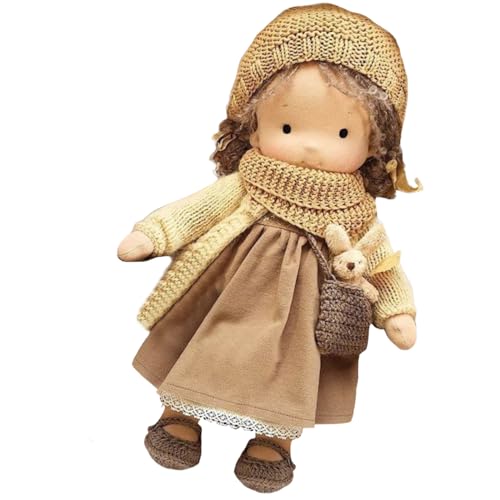 Whyzsjnclg Stoffpuppe, niedliche lockige Haarmädchen -Stoffpuppe mit Hut, Crossbody -Tasche und Kleid, 10 Zoll weiches Lappenplüschbaby zum Weihnachtsgeburtstag, Stil 1 von Whyzsjnclg