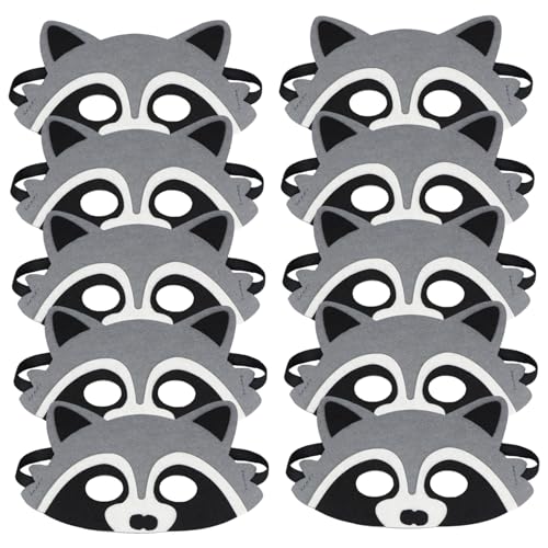 Whyzsjnclg Tiermaske, 10pcs Waschbärmaske, 8x4 Halbgesicht Tiermasken für Kinder, nicht gewebt mit Gummiband für Party, Dress-up von Whyzsjnclg