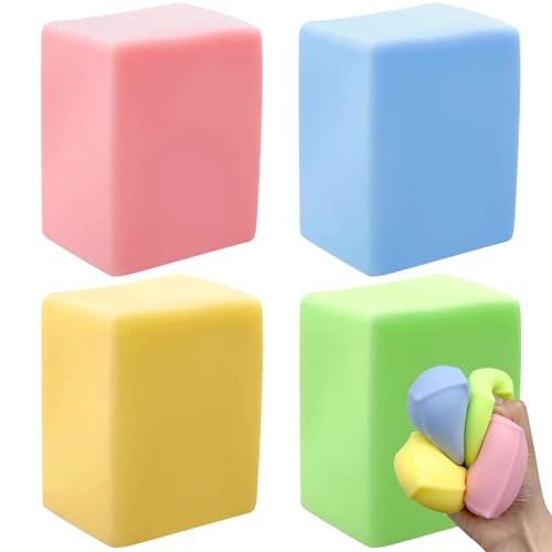 4 Stück Druckspielzeug Anti Stress Tofu Würfelförmig Knetball Slow Rising Quatsch Sensory Fidget Fun Toy Ruhig Spielzeug Pädagogisch Tool für Kinder Hand Therapie von WiDream