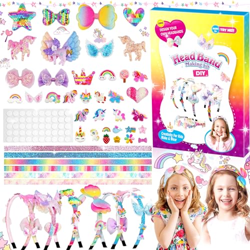 WiDream Haarschmuck Bastelsets Kinder, Einhorn-Haarschmuck für Mädchen, Einschulung Mädchen Kreativ Set, Gastgeschenk Kindergeburtstag, DIY Haarschmuck Herstellung für 5~12 jährige Mädchen von WiDream