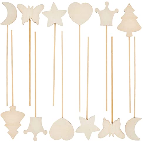 WiDream 12 Stück Prinzessin DIY Zauberstab, Fee Prinzessin Zauberstäbe, DIY Prinzessin Zauberstab aus Holz, Krone Sterne Mond Herz Weihnachtsbaum Schmetterling von WiDream