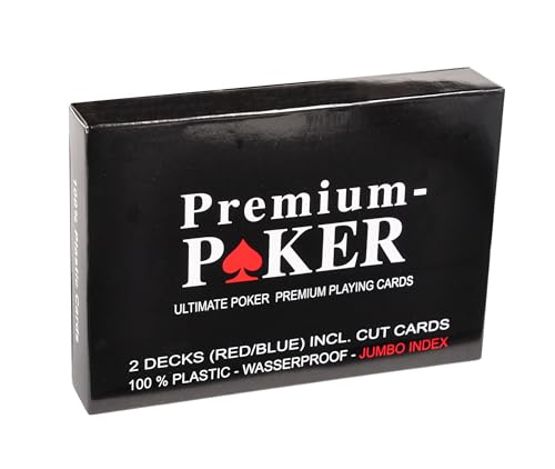 WiMi 2 X Premium Casino Poker Karten Pokerkarten 100 Prozent Plastik - Grosser Index 2 Eckzeichen - Duo Box Edition von WiMi