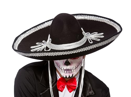 Erwachsenen-Sombrero, schwarz, Kostüm-Zubehör, geeignet für den Tag der Toten, mexischer Look von Wicked Costumes