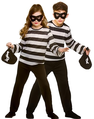 Sneaky Robber Unisex Childrens Fancy Dress Costume Shirt, Trousers, Mask & Bag-Large 8-10 Years von Wicked Costumes