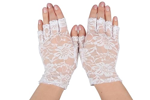 Ladies Short Lace Gloves Fingerless White for Fancy dress Accessory von Wicked Costumes