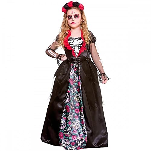 Unbekannt Kinder Mädchen Deluxe Tag der Toten Kleid & Kopfbedeckung Halloween Kostüm (5-7 Jahre) Schwarz von Wicked Costumes