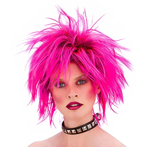 Unisex 80er Jahre Retro-Pink-Punk-Perücke von Wicked Costumes