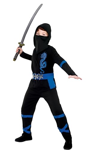 Wicked Costumes Kinderkostüm Power Ninja, Schwarz/Blau, Größe M (5–7 Jahre) von Wicked Costumes