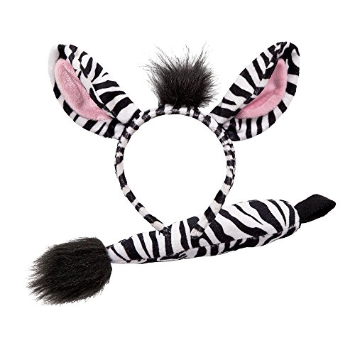 Zebra-Haarreif und Schweif, Kostüm Set für Halloween One Size Zebra von Wicked Costumes