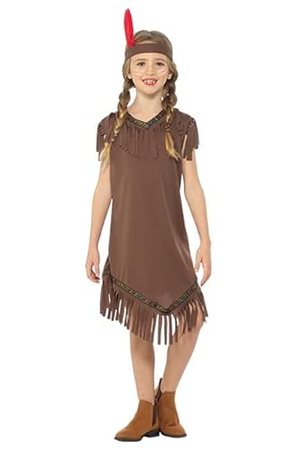 WickedFun® Indianermädchen-Kostüm für Kinder, Indianer-Kostüm, Wildwesten, Fransenkleid, Mädchen, Mottoparty, Maiden, Braun, Kostüme von WickedFun