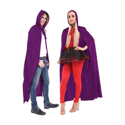 WickedFun® Kapuzenumhang für Erwachsene, Uni, 165 cm, Samt, Hexe, Umhang, Robe, Halloween, Kostüm, Zubehör (lila) von WickedFun