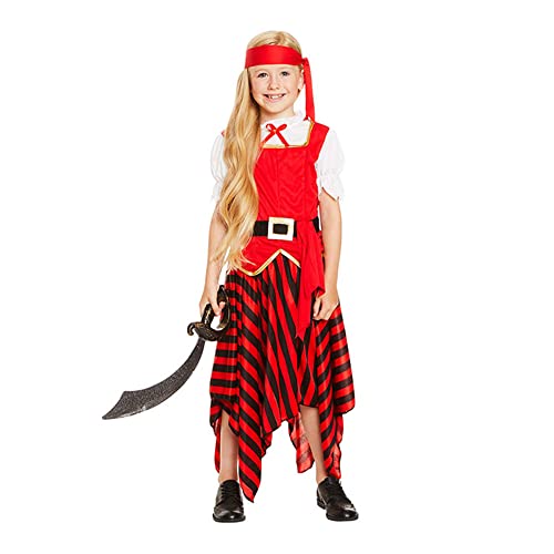 WickedFun® Piraten-Kostüm für Kinder, sieben Meere, Piraten-Swashbuckler, Mädchen-Outfit, Halloween-Kostüme für Mädchen, Größe M von WickedFun