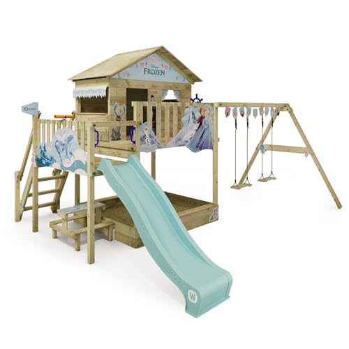 Disney's Die Eiskönigin Quest Spielturm von Wickey - Klettergerüst, Kletterturm, Gartenspielgerät für Kinder - Outdoor Garten Spielplatz aus Holz mit Sandkasten von Wickey