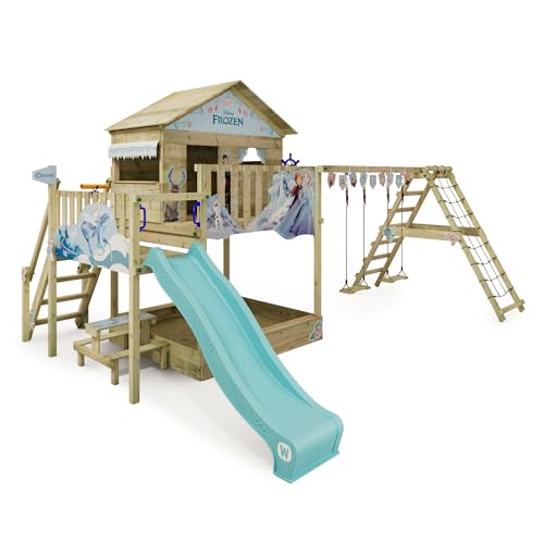 Disney's Die Eiskönigin Saga Spielturm von Wickey - Klettergerüst, Kletterturm, Gartenspielgerät für Kinder - Outdoor Garten Spielplatz aus Holz mit Sandkasten von Wickey