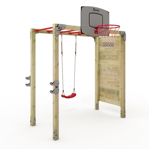 Wickey Klettergerüst mit Hangelleiter FIT Gym 455 - Kletterturm mit Basketballkorb, Hangelleiter,Schaukel und Kletterwand - 220x108x277 cm von Wickey