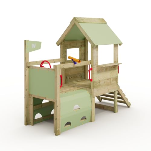 Wickey My First Playtower 1 Kleinkind Spielturm, Klettergerüst, Garten Spielgerät für Kinder aus impregniertem Massivholz mit Grauer Plane von Wickey
