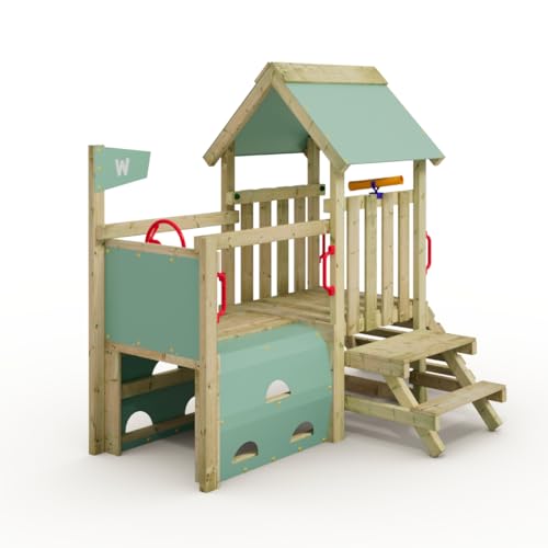 Wickey My First Playtower 2 Kleinkind Spielturm, Klettergerüst, Garten Spielgerät für Kinder aus impregniertem Massivholz mit pastellblauer Plane von Wickey