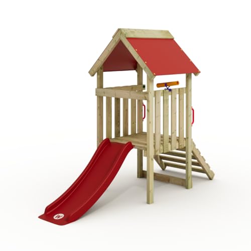 Wickey My First Stilthouse 1 Kleinkind Spielturm, Klettergerüst, Garten Spielgerät für Kinder aus impregniertem Massivholz mit roter Rutsche und roter Plane von Wickey