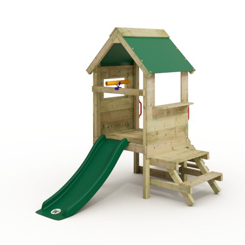 Wickey My First Stilthouse 2 Kleinkind Spielturm, Klettergerüst, Garten Spielgerät für Kinder aus impregniertem Massivholz mit grüner Rutsche und grüner Plane von Wickey