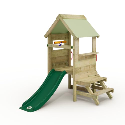 Wickey My First Stilthouse 2 Kleinkind Spielturm, Klettergerüst, Garten Spielgerät für Kinder aus impregniertem Massivholz mit grüner Rutsche und pastellgrüner Plane von Wickey