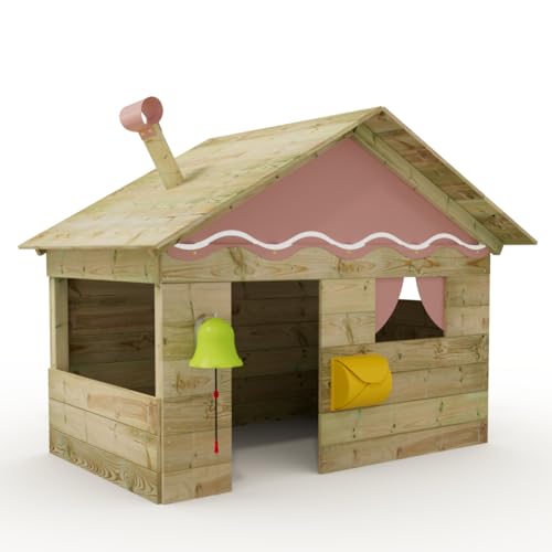 Wickey Spielhaus Hostel - Kinderspielhaus aus Holz, Gartenhaus für Kinder, extrem witterungsbeständig - aus kesseldruckimprägniertem Massivholz - Pastellpink von Wickey