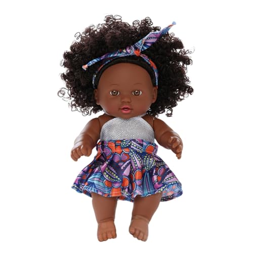 Wiclnyg Afrikanische realistische Puppen, wiedergeborene Schwarze Kleinkindpuppen - Wiedergeborene echte Puppen,Modische Spielpuppe mit Kleid und weichem Körper zur Verbreitung der afrikanischen von Wiclnyg