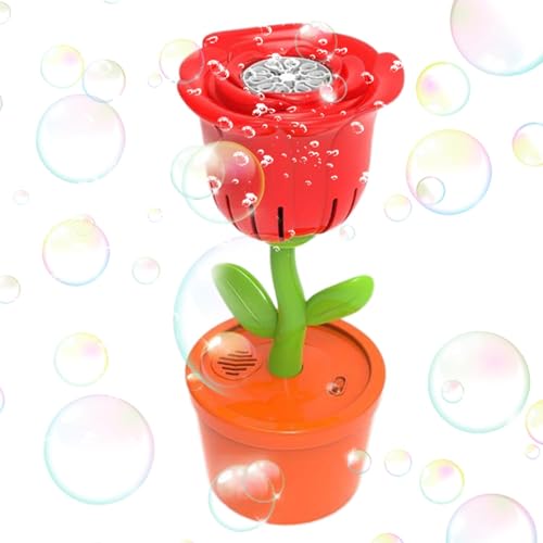 Wiclnyg Blumenblasenmaschine, Kinderblasenmaschine,Seifenblasenmacher mit Rosenmotiv und farbwechselnden LED-Lichtern | Outdoor-Sommerspielzeug, inklusive 2 Luftblasen-Nachfüllungen, tragbar und von Wiclnyg