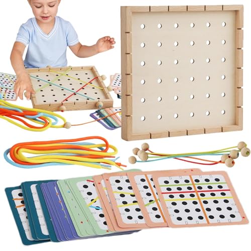 Wiclnyg Fädelspielzeug für Kleinkinder,Pädagogisches Fädelspielzeug | Lernspielzeug zum Einfädeln von Seilen, Holzbrett mit 6 Fäden, 40 Karten,Pädagogische Einfädel-Aktivitätspuzzles, von Wiclnyg