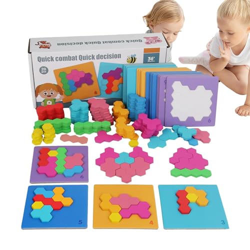 Wiclnyg Tangram-Puzzlespielzeug, Sechseck-Puzzlespielzeug - Lustiges -Spielzeug aus Holz, Tangram-Puzzle für Kinder,Vorschul-Stielspielzeug für Fantasie, Formerkennung, Farberkennung, von Wiclnyg